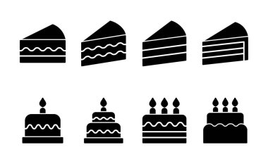 Kek simgesi vektörü. Pasta işareti ve sembol. Doğum günü pastası simgesi