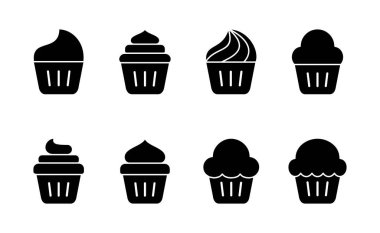 Kek ikonu vektörü. Kap kek işareti ve sembol