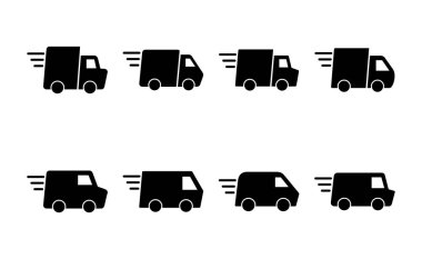 Teslimat kamyonu ikon vektörü. Teslimat kamyonu işareti ve sembol. Hızlı dağıtım simgesi gönderiliyor