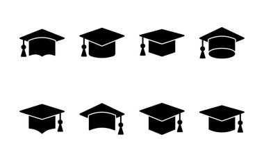 Eğitim ikonu vektörü. Mezuniyet şapkası işareti ve sembol. Mezun olmak. Öğrenci şapkası