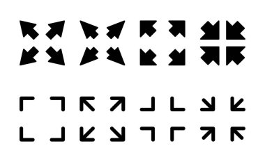 Tam ekran simge vektörü. Tam ekran işareti ve simgeye genişlet. Oklar sembolü