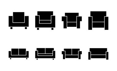 Koltuk simgesi vektörü. Kanepe işareti ve sembol. mobilya simgesi