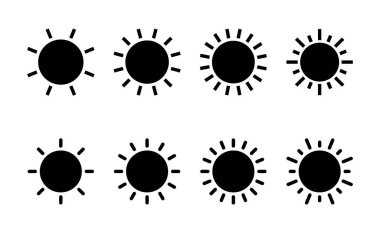 Güneş ikonu vektörü. Parlaklık işareti ve sembol