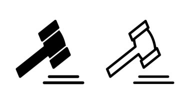 Uygulamalar ve web siteleri için Gavel simgesi. Yargıç tokmak işareti ve sembol. Kanun simgesi. Açık arttırma çekici