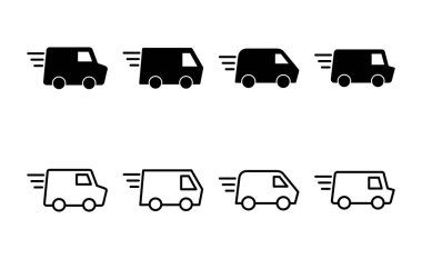 Teslimat kamyonu ikon vektörü. Teslimat kamyonu işareti ve sembol. Hızlı dağıtım simgesi gönderiliyor