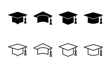 Eğitim ikonu vektörü. Mezuniyet şapkası işareti ve sembol. Mezun olmak. Öğrenci şapkası