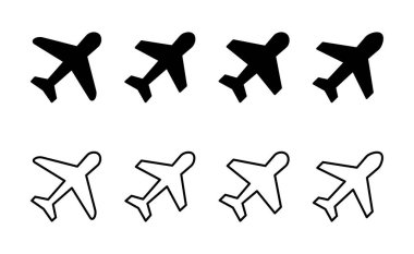 Düzlem simgesi vektörü. Uçak işareti ve sembol. Uçuş taşıma sembolü. Seyahat işareti. uçak.