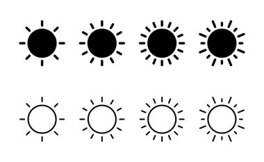 Güneş ikonu vektörü. Parlaklık işareti ve sembol