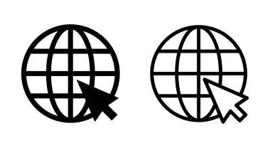 Uygulamalar ve web siteleri için web simgesi. Web tabelalarına ve sembollere git. Web tıklama simgesi. Genel arama simgesi