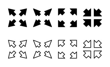 Tam ekran simge vektörü. Tam ekran işareti ve simgeye genişlet. Oklar sembolü