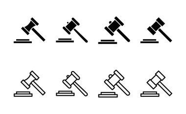 Gavel ikon vektörü. Yargıç tokmak işareti ve sembol. Kanun simgesi. Açık arttırma çekici