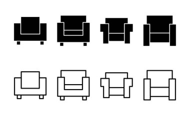 Koltuk simgesi vektörü. Kanepe işareti ve sembol. mobilya simgesi