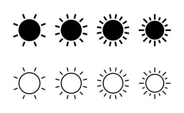Güneş ikonu vektörü. Parlaklık işareti ve sembol
