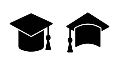 Uygulamalar ve web siteleri için eğitim simgesi. Mezuniyet şapkası işareti ve sembol. Mezun olmak. Öğrenci şapkası