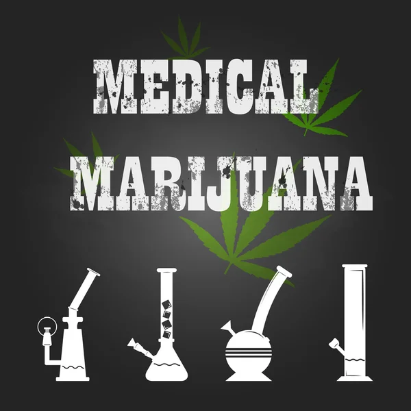 Medische marihuana teken en waterpijp pictogrammen — Stockvector