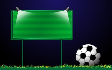 Football on grass and billboard clipart