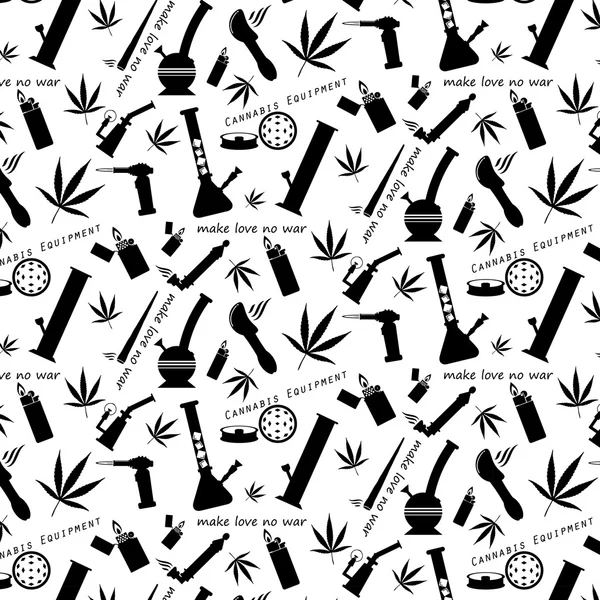 Cannabis apparatuur pictogrammen patroon — Stockvector