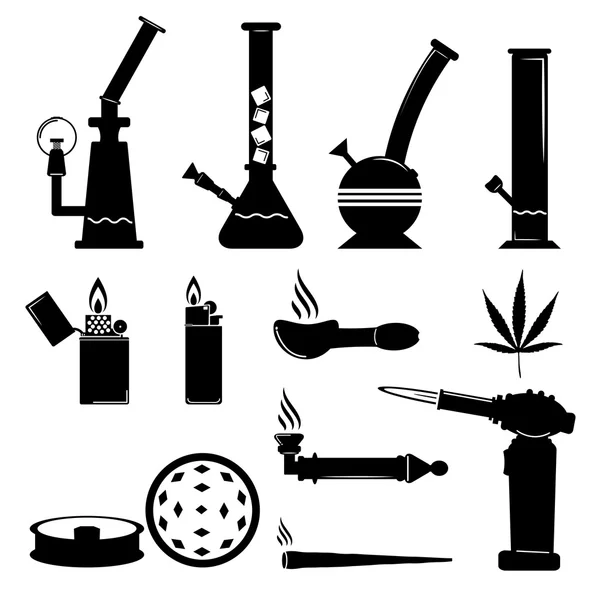 Set van cannabis apparatuur pictogrammen — Stockvector