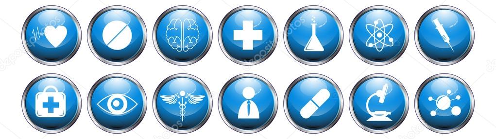 Blue metallic buttons medical icons