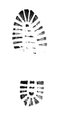 Muddy bootprints. Isolated on white background. Close up. clipart