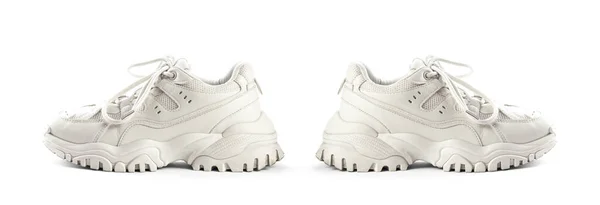 Ανοιχτά Δερμάτινα Γυναικεία Αθλητικά Παπούτσια Κλείσε Απομονωμένα Λευκό Φόντο — Φωτογραφία Αρχείου