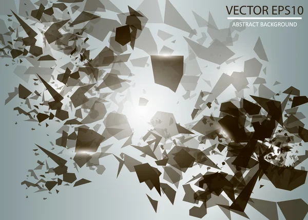 Explosión abstracta en 3D de partículas negras caóticas con luces brillantes. Fondo vectorial — Archivo Imágenes Vectoriales