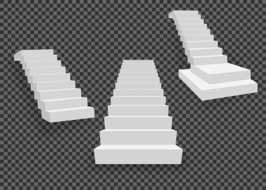 Beyaz merdivenler, 3D merdivenler. Şeffaf arkaplanda izole edilmiş olarak ayarla
