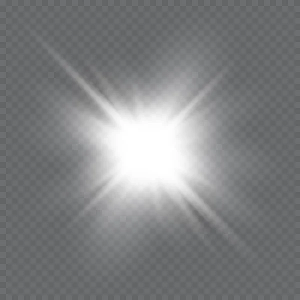 Bílé Zářící Světlo Exploduje Průhledném Pozadí Vektorová Ilustrace Efektu Světelné — Stockový vektor