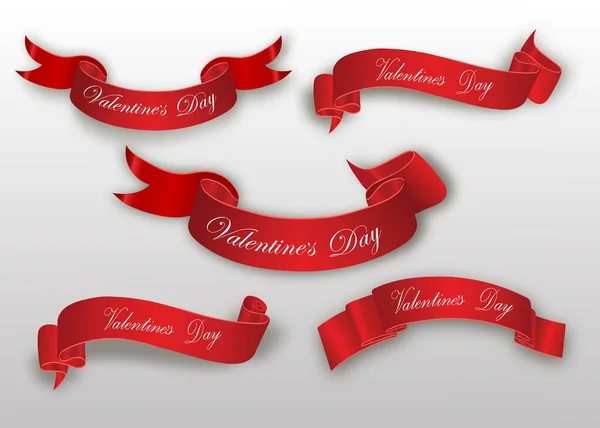 Valentine Day Red Scroll Set Banners — стоковый вектор