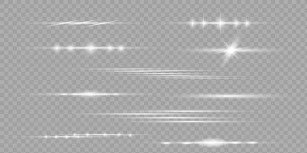 Paquete Bengalas Lentes Horizontales Blancas Rayos Láser Rayos Luz Horizontales — Archivo Imágenes Vectoriales