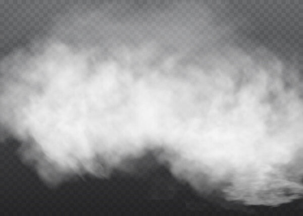 Fog or smoke isolated transparent special effect. White vector cloudiness, mist or smog background. Vector illustration