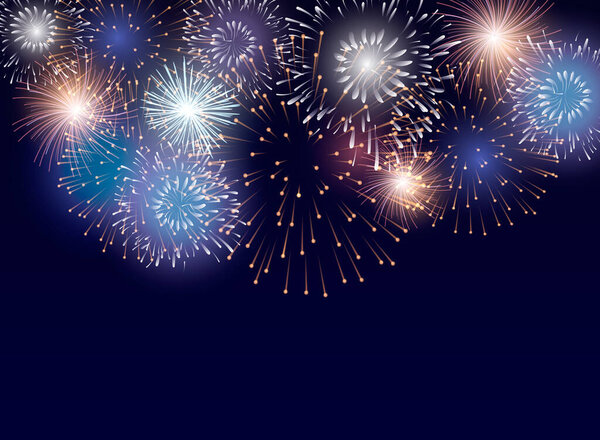 Вектор Яркий красочный фейерверк на фоне ночного неба.