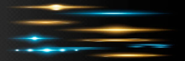 Kırmızı yatay mercek fişekleri paketi. Lazer ışınları, yatay ışık ışınları. Çok güzel ışık parlamaları. Karanlık arka planda parlak çizgiler. Parlak, soyut, ışıl ışıl bir arka plan