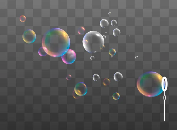 Set Realistic Colorful Soap Bubbles Transparent Realistic Soap Bubbles Isolated — Stock Vector