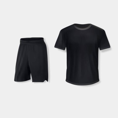 Shirt mockup set. T-shirt template with shorts. Black, gray version, front design
