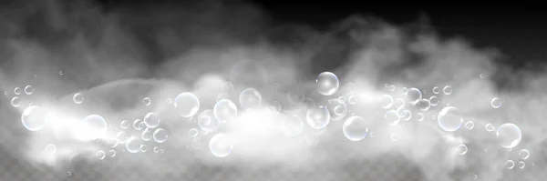 Espuma Baño Con Burbujas Champú Aisladas Sobre Fondo Transparente Vector — Archivo Imágenes Vectoriales