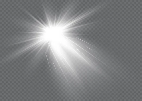 Wit Gloeiend Licht Explodeert Een Transparante Achtergrond Vector Illustratie Van — Stockvector