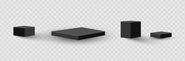 Conjunto Cuatro Cajas Negras Blanco Plantillas Caja Para Diseño Ilustración — Vector de stock