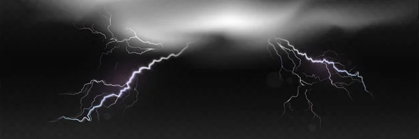 Vettoriale Realistico Cielo Tempestoso Scuro Con Nuvole Forti Piogge Fulmini — Foto Stock