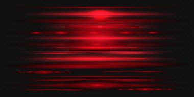 Kırmızı ışık yansımaları, kırmızı renkte neon ışıklar. Parlak ışık lensi. Polis ışığı efektleri, çizgiler. Parlak yıldızlar, parlayan kıvılcımlar