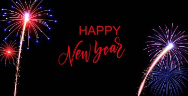 Altın Havai fişekler ve Zarif Senaryo Yeni Yıl Vektör İllüstrasyon Arkaplanı.