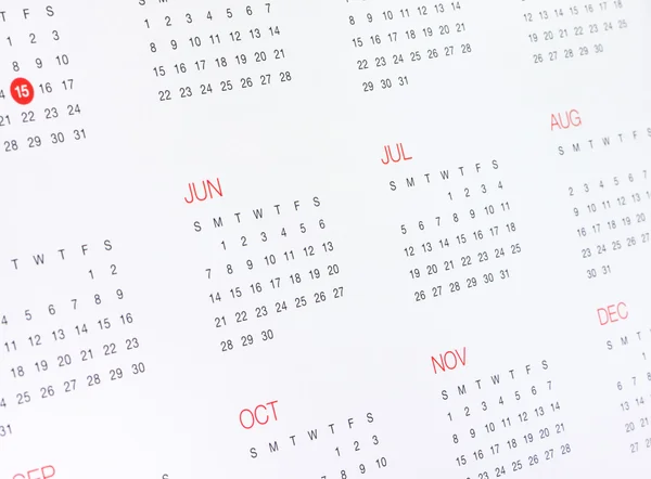 Calendario Con Meses Días Blanco — Foto de Stock