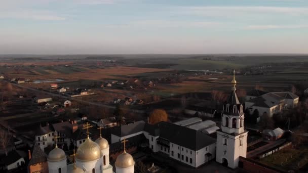 Красивый Вид Зимненский Святогорский Монастырь Сверху Вид Купола Успенский Собор — стоковое видео