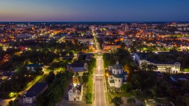 Gyönyörű Kilátás Nyílik Városra Hyperlapse Egy Quadcopterből Autók Éjjel Áthajtanak — Stock videók