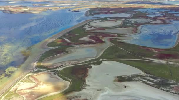 Hermoso Vuelo Verano Sobre Lagos Salados Lagos Secos Hierba Verde — Vídeos de Stock