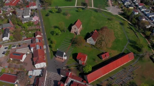 Belo Voo Sobre Mosteiro Cidade Lorsch Vista Primavera Mosteiro Lorsch — Vídeo de Stock