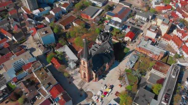 Piękny Widok Góry Rano Centralnej Części Viernheim Stara Katolicka Katedra — Wideo stockowe