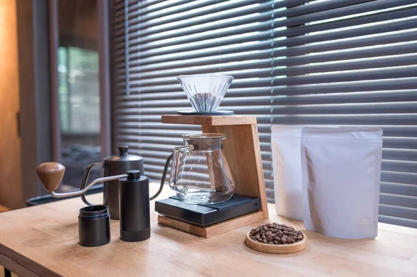 Hand Drip Coffee Barista Making Drip Coffee Mockup Blank Package Royalty Free Stock Photos