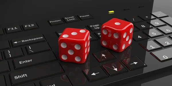 3d rendering di due dadi rossi su una tastiera — Foto Stock