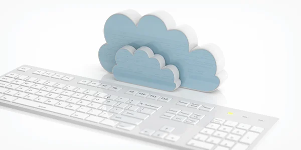 3D rendering felhő, és fehér billentyűzet — Stock Fotó